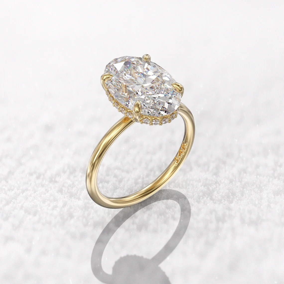 3.20Ct Oval-Cut E/VS1 Lab Grown Diamond Hidden Halo Wedding Ring 14K Yellow Gold