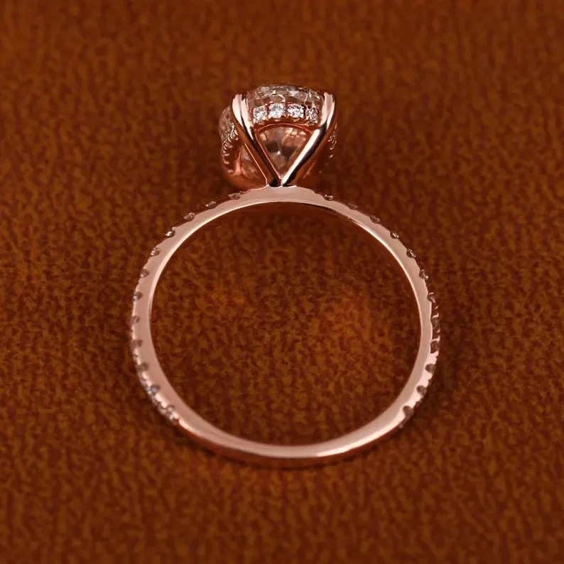 Women Oval Cut Diamond Ring Lab Grown 3.5 Ct 14k Rose Gold IGI Certified VVS E F
