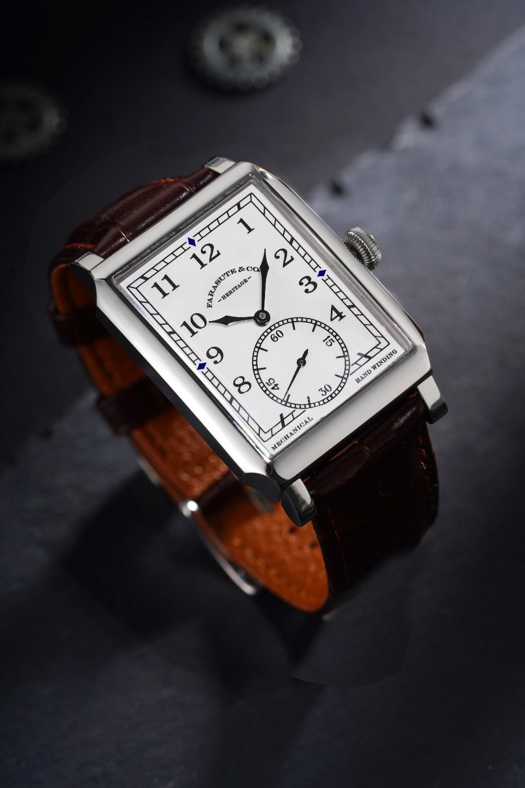 FARASUTE Men Mechanical Watch Square Manual Winding Wristwatch Sapphire Mirror