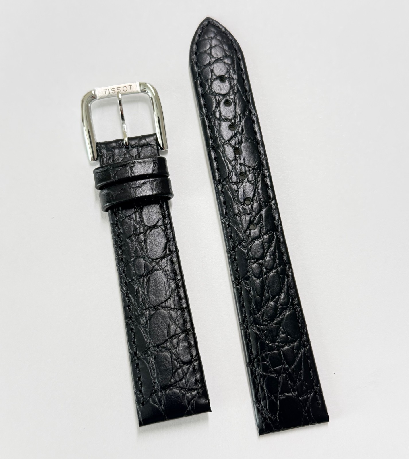 Original Tissot 18mm Black Leather Watch Band Strap with Silver Buckle
