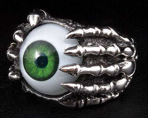 Sterling Silver Gothic Green Eye Ring