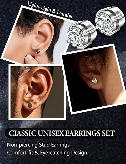 4 Pair Men Women Stainless Steel Magnetic Stud Earrings Non-Piercing Clip on E40