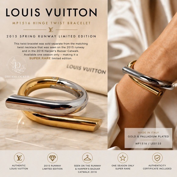 Louis Vuitton MP1516 Twist Bracelet Runway Gold Palladium Hinge RARE Authentic
