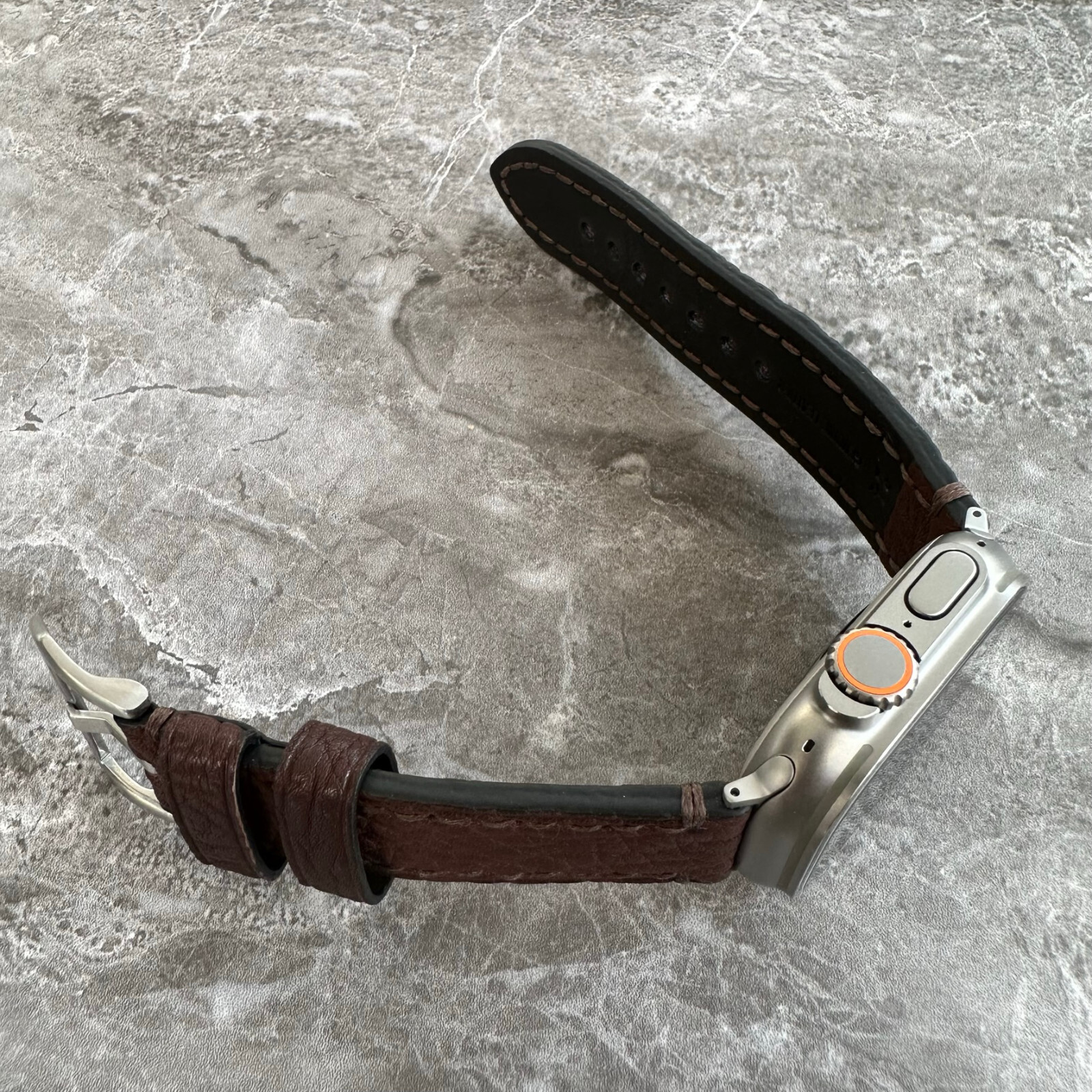 Premium Thick Brown Lychee Leather Watch Strap For Apple Watch Ultra 1 2 49mm