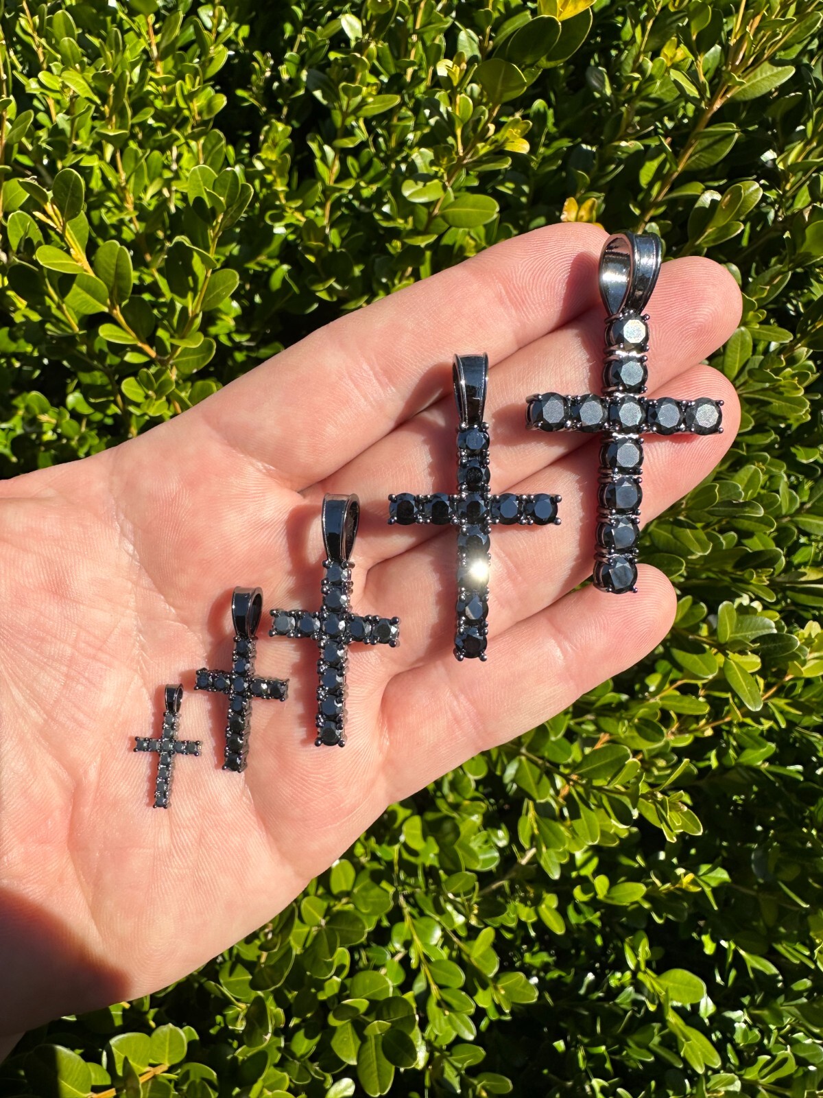 Black MOISSANITE Real Oxidized Rhodium 925 Silver Cross Iced Pendant Necklace