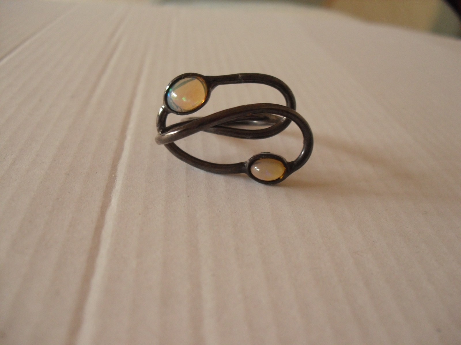 CeS Intertwined Fire Opal Ring from Mexico, Mexican Opal