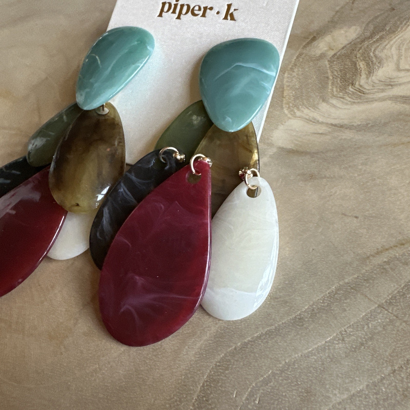 Piper K Multicolor Resin Stone Like Dangle Earrings 3 1/2 Inches