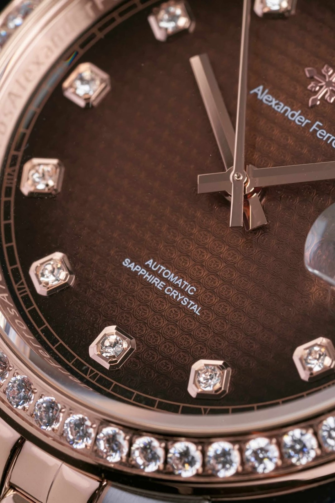 Alexander Ferros Automatic Watch Brown Wood Grain Dial Sapphire Crystal Men’s