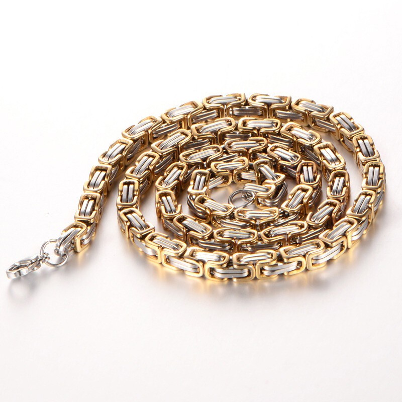 4/5/8mm Stainless Steel Byzantine Link Chain Necklace Men Gold Silver Black