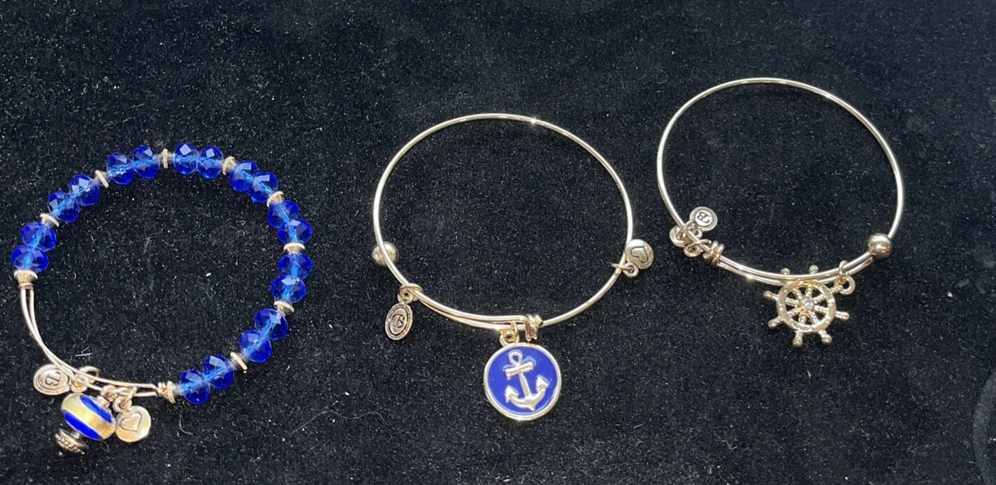 G1045~ Bella Perlina 3 Charm Bracelet Set Anchors Away Blue Beads