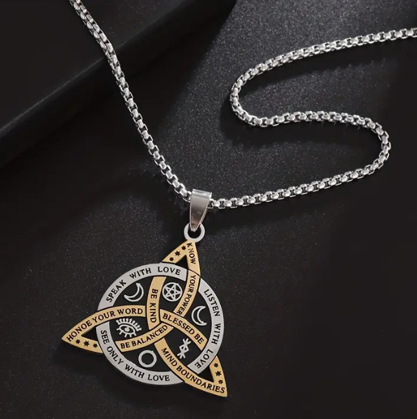 New Gold Witch’s Irish Protection Triquetra Trinity Knot Pendant Necklace Goth