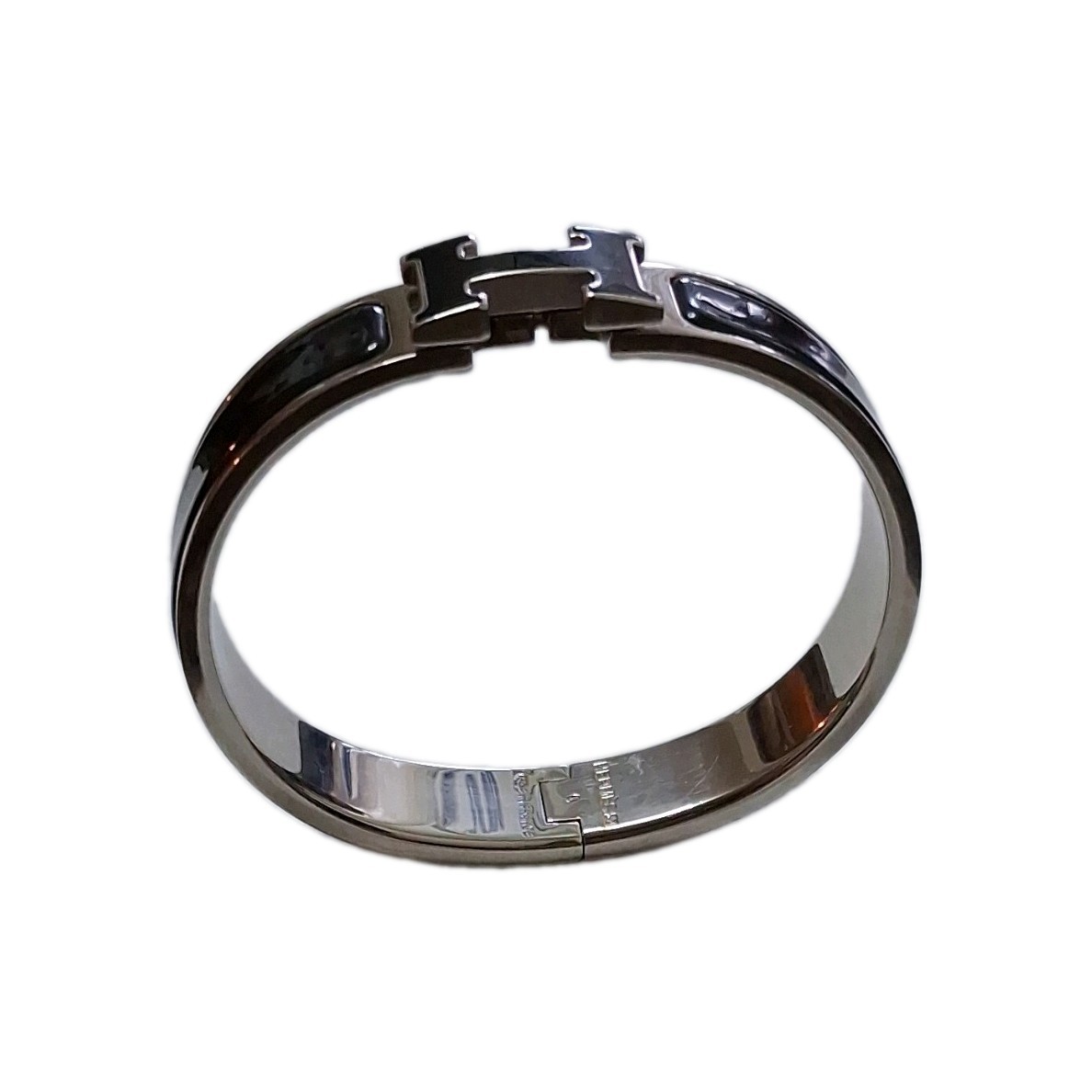 Hermes Black Enamel Palladium Plated Clic-H Narrow PM Bracelet
