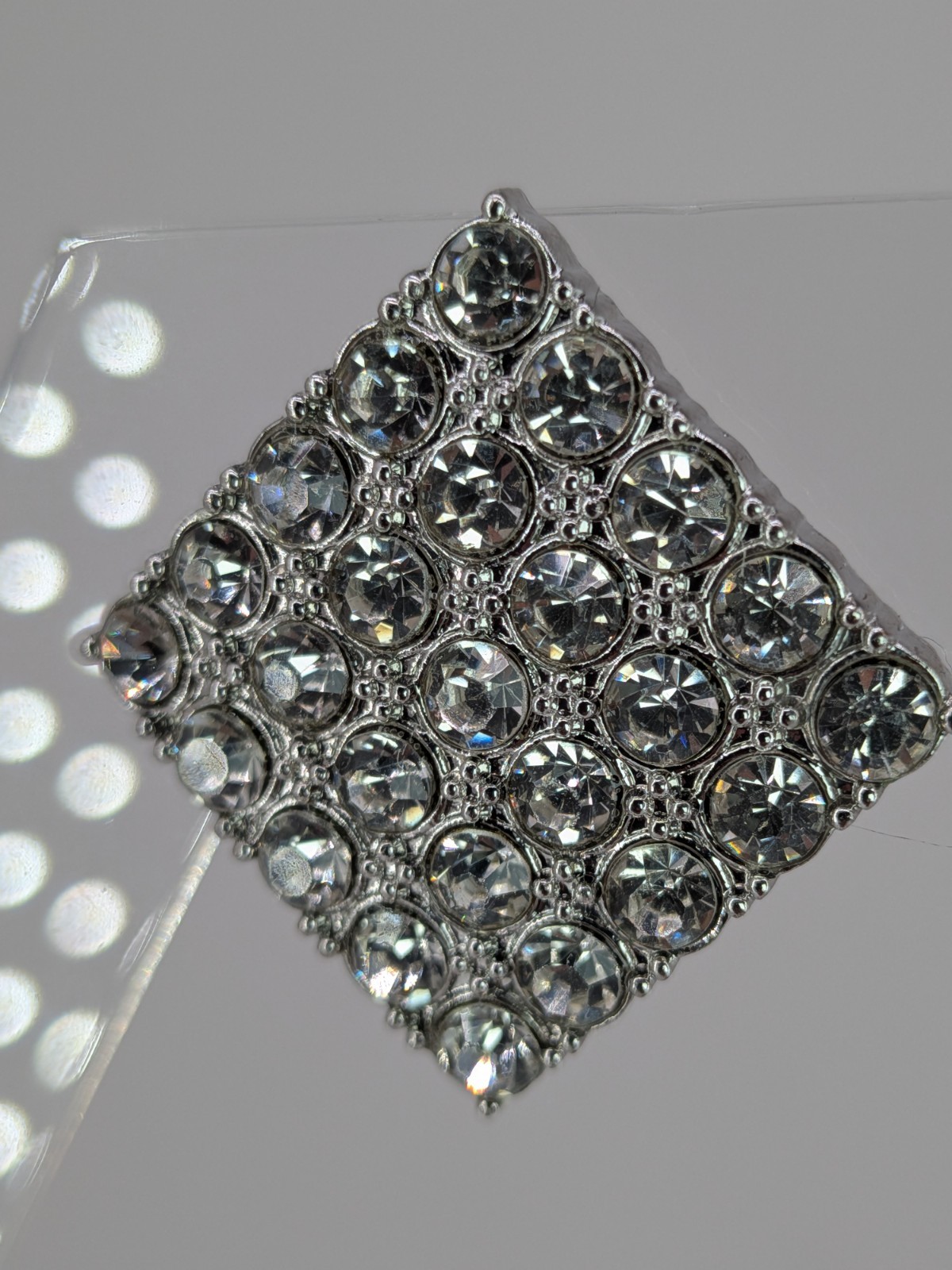 Vintage Rhinestone Stud Earrings Silver Tone Diamond Square Pave 15/16in Clear