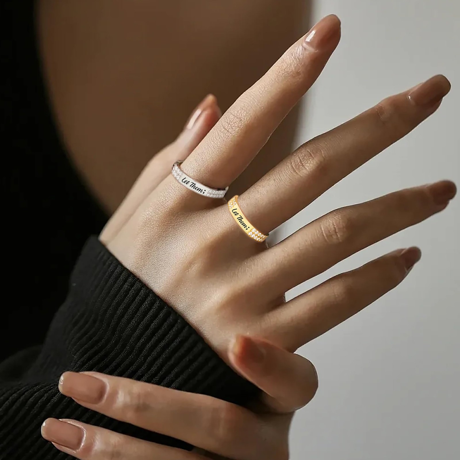 Let Them Pavé Mantra Rings for Women, S925 Sterling Silver Self Worth Motivat…