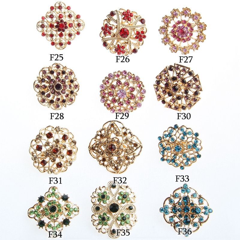 Metallic Flower Crystal Brooches -Round Rhinestone Brooch Pin Bouquet DIY Making