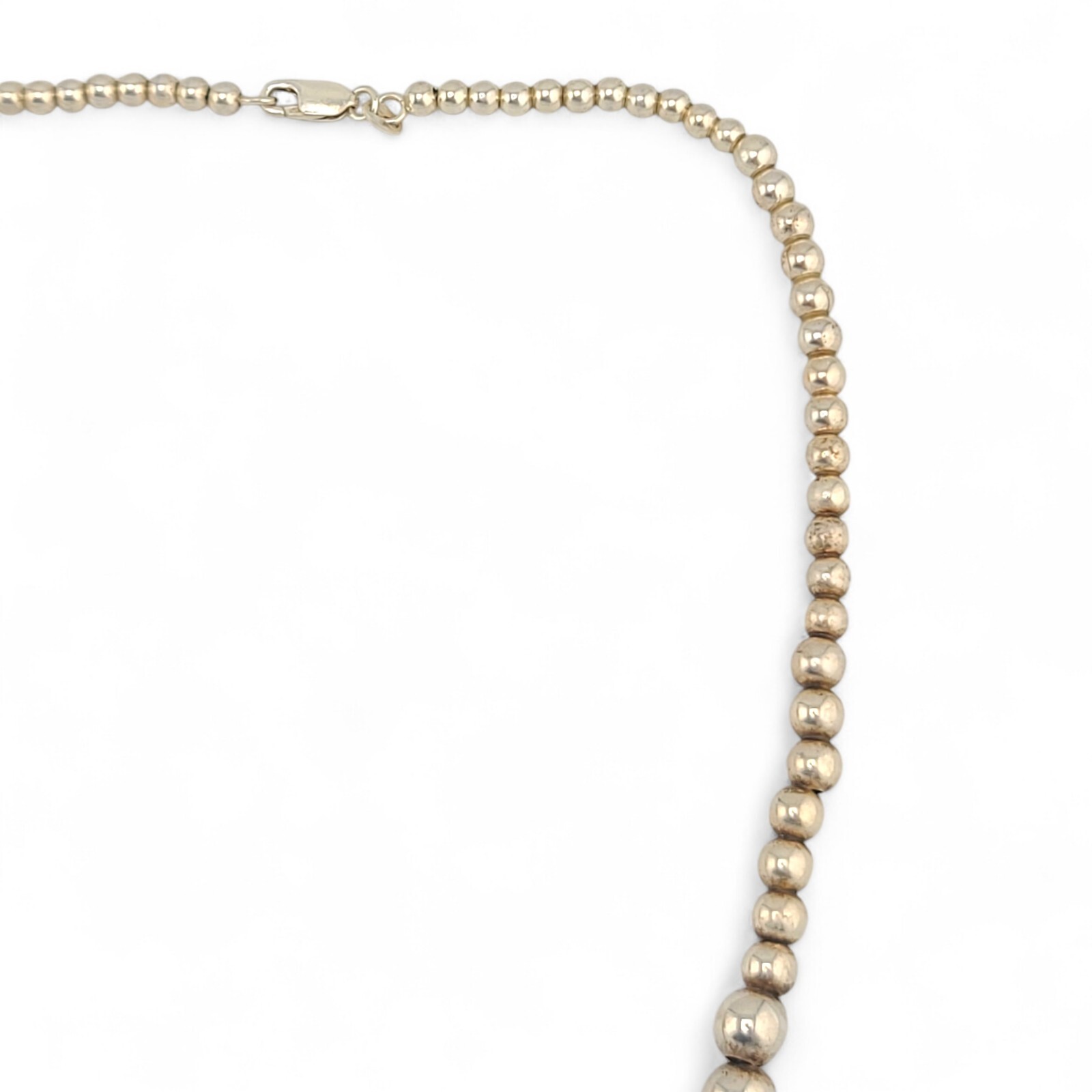 Sterling Silver Graduated Beaded Necklace Italy 10mm Bead To 4mm 17in Long