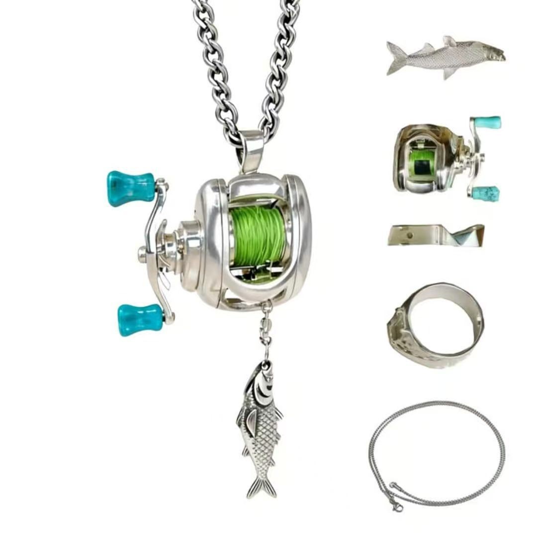 Fishing Reel Necklace Mini Rotating Reel Necklace Angler Jewelry Pendant