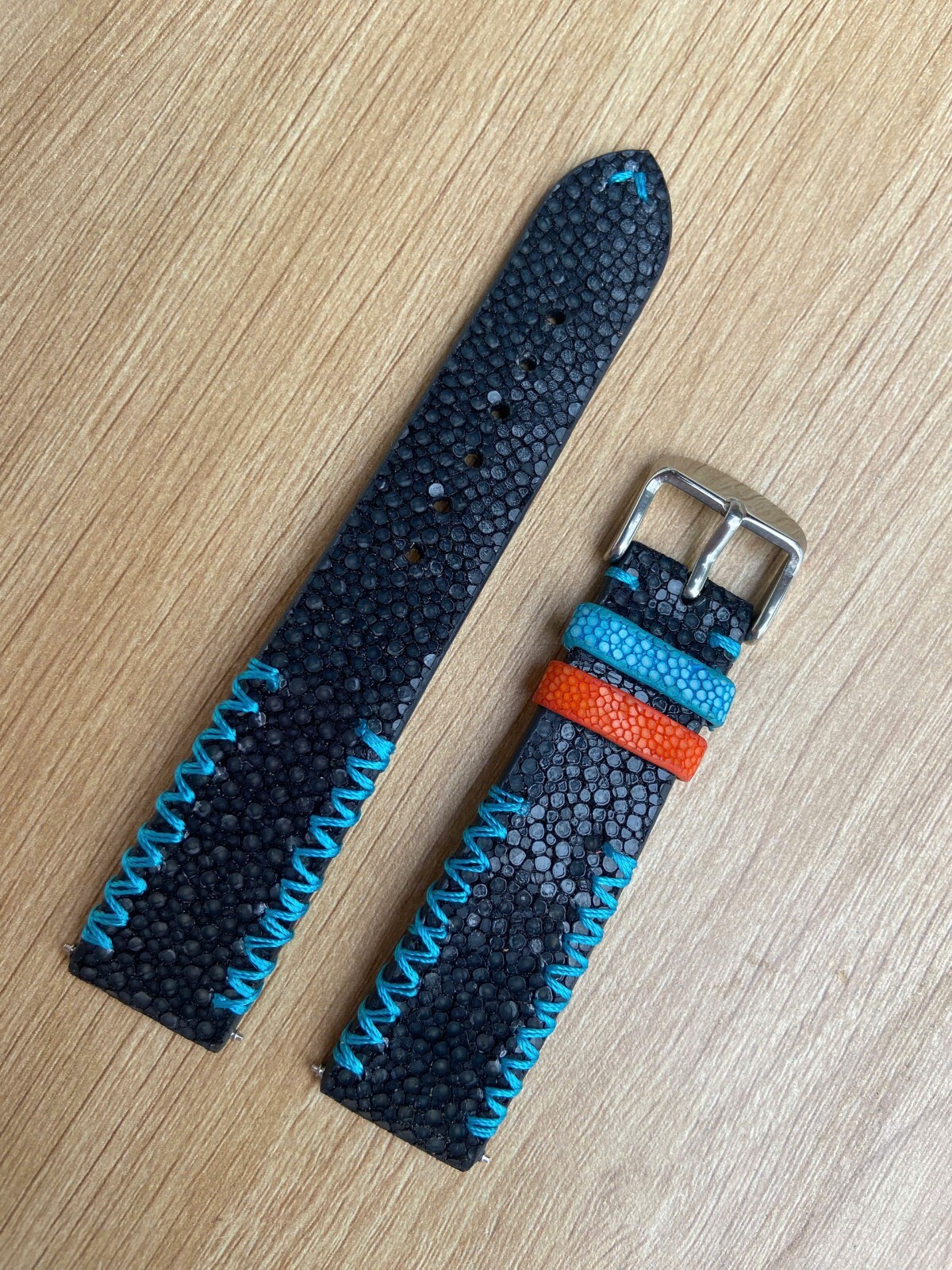 Black Stingray Leather Watch Strap Band, Size 18mm 19mm 20mm 21mm 22mm 24mm 26mm