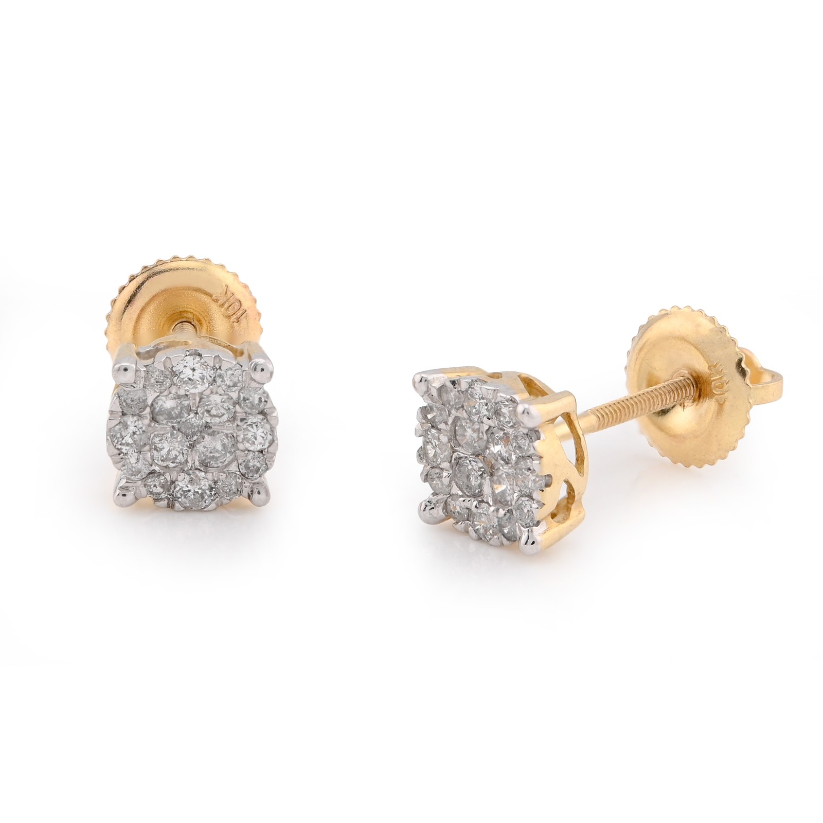 10K Yellow Gold Flower Cluster Earrings 0.36CT Natural Diamond Men Women Studs