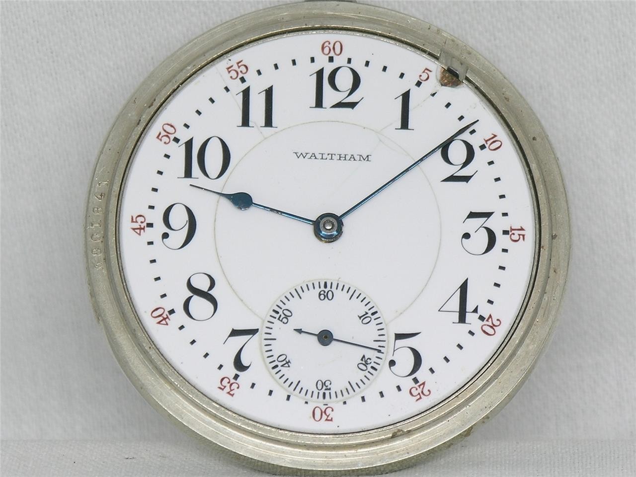 ANTIQUE 16S WALTHAM 21 JWL GR 645 RAILROAD SILVEROID POCKET WATCH, RUNNING!