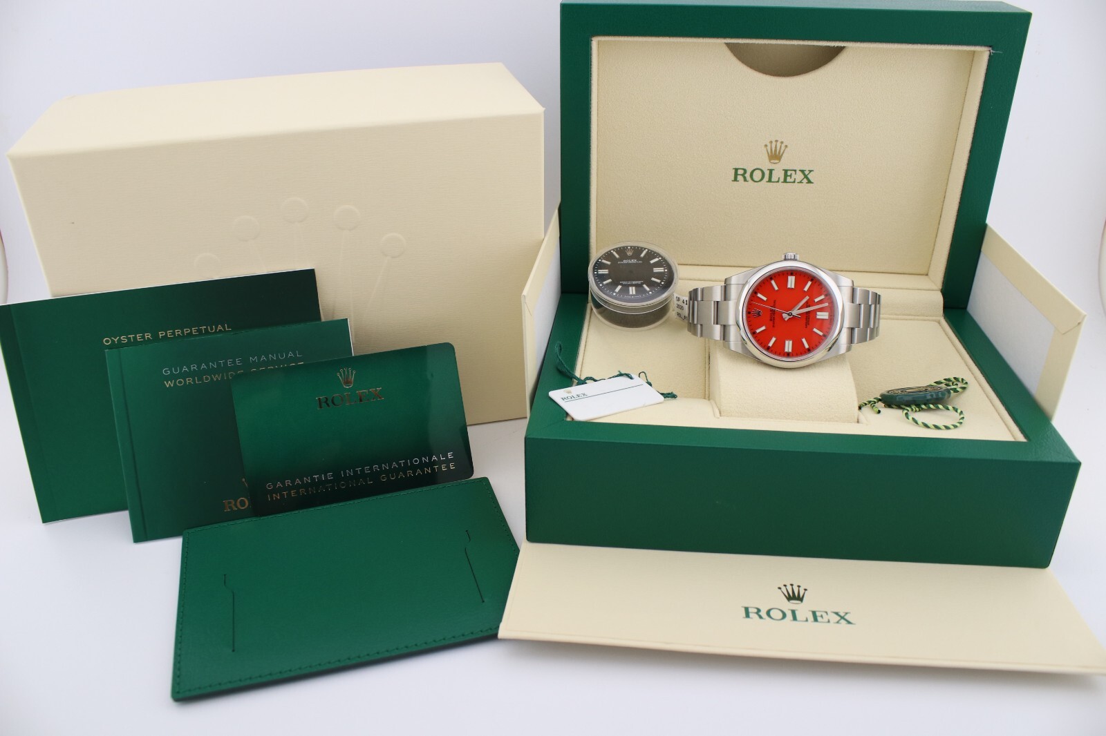 Rolex 124300 Oyster Perpetual 41mm Custom Coral Red Dial