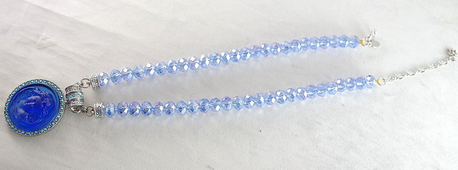 KIRKS FOLLY MAGNETIC CRYSTAL RHINESTONE BLUE ANGEL GODDESS SILVER TONE NECKLACE