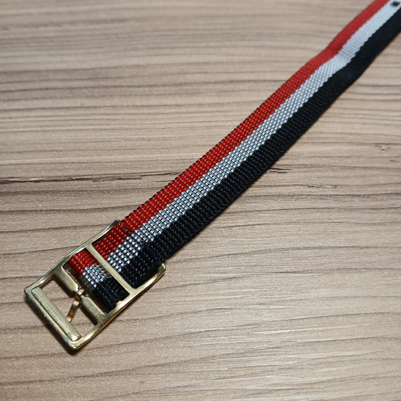 Vintage Red White Black Striped Nylon One Piece 14mm Watch Strap Gold Buckle