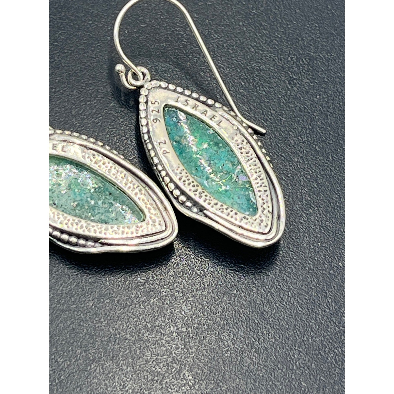 PZ PAZ Creations Israel 925 Sterling Roman Glass Checkerboard Dangle Earring