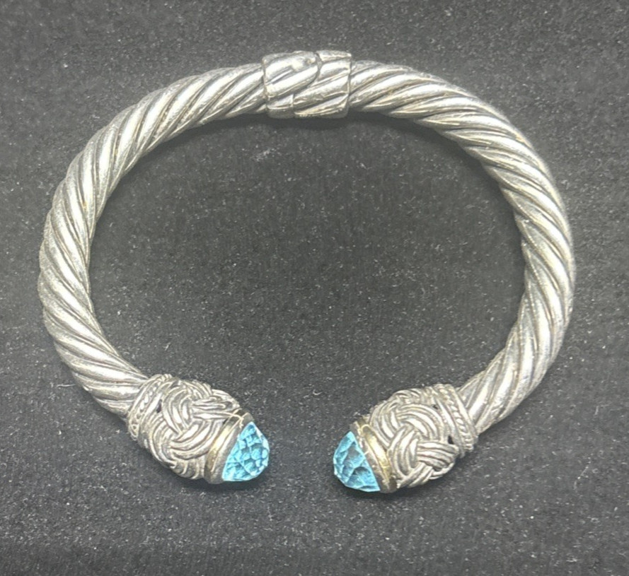 Effy 18K Yellow Gold Sterling Silver Blue Topaz Hinge Bangle Bracelet
