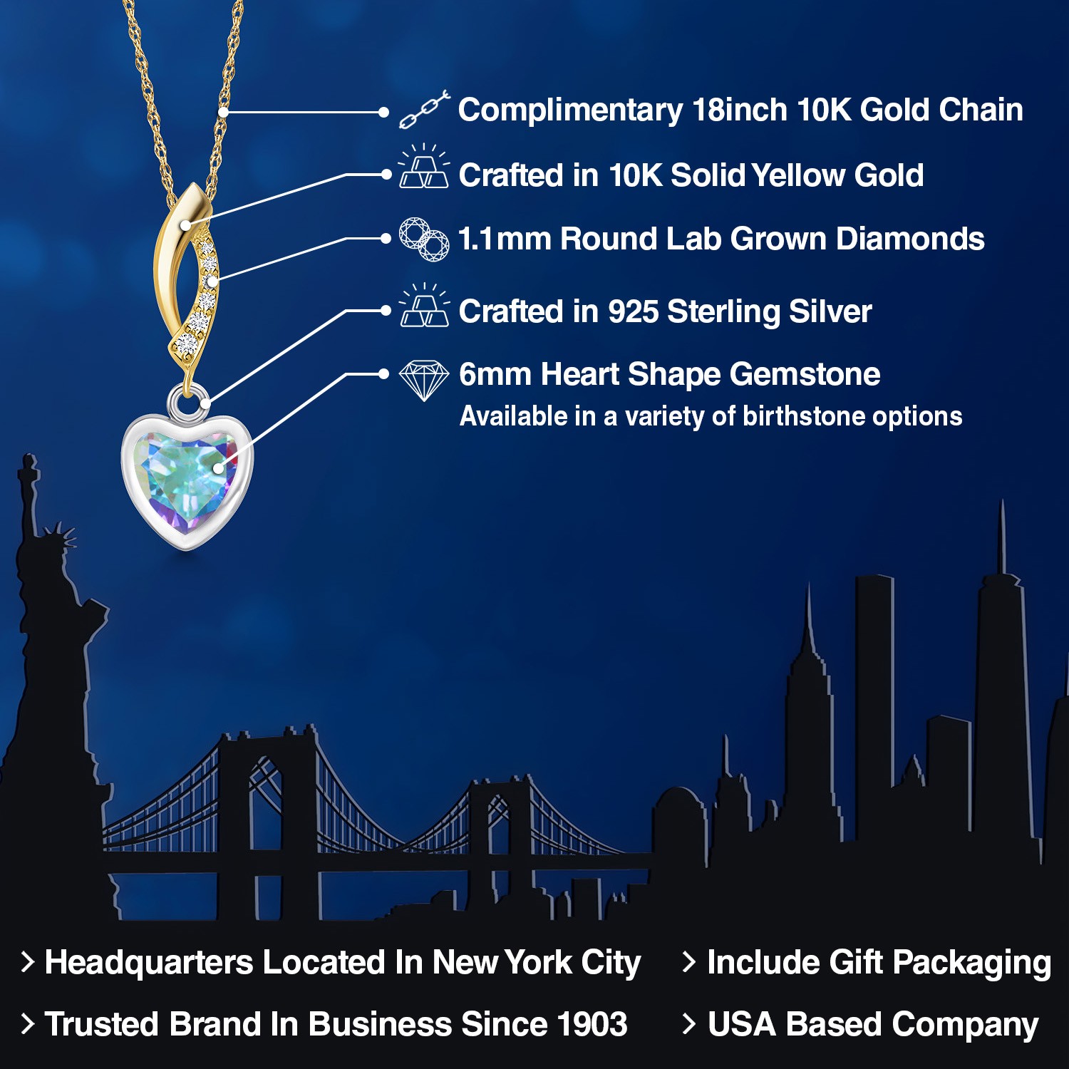 925 Silver and 10K Yellow Gold Mercury Mist Mystic Topaz and Lab Grown Diamond