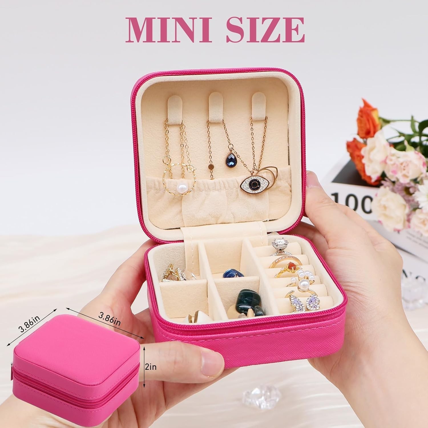 Small Travel Jewelry Box Organizer – Girls Women Gift Rings Earrings Necklaces J