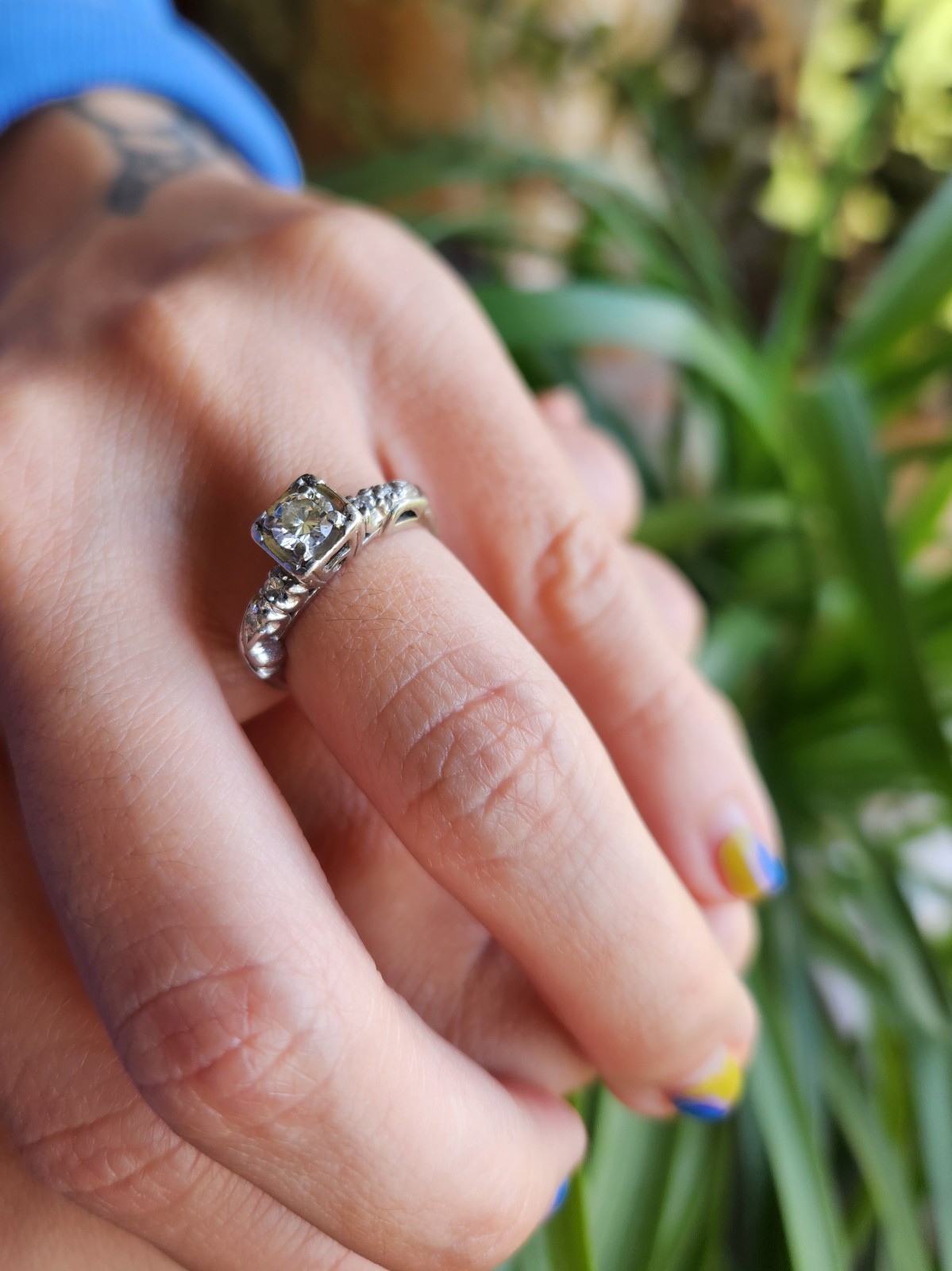 Vintage 1940’s Palladium EngagementRing .4 CT diamond w/ accents Size 4