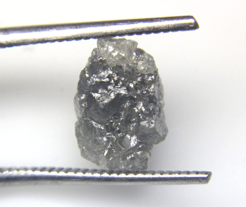 4.87 CT UNCUT SILVER GRAY ROUGH DRILLED DIAMOND FOR PENDANT 12.11×8.40×6.40 MM