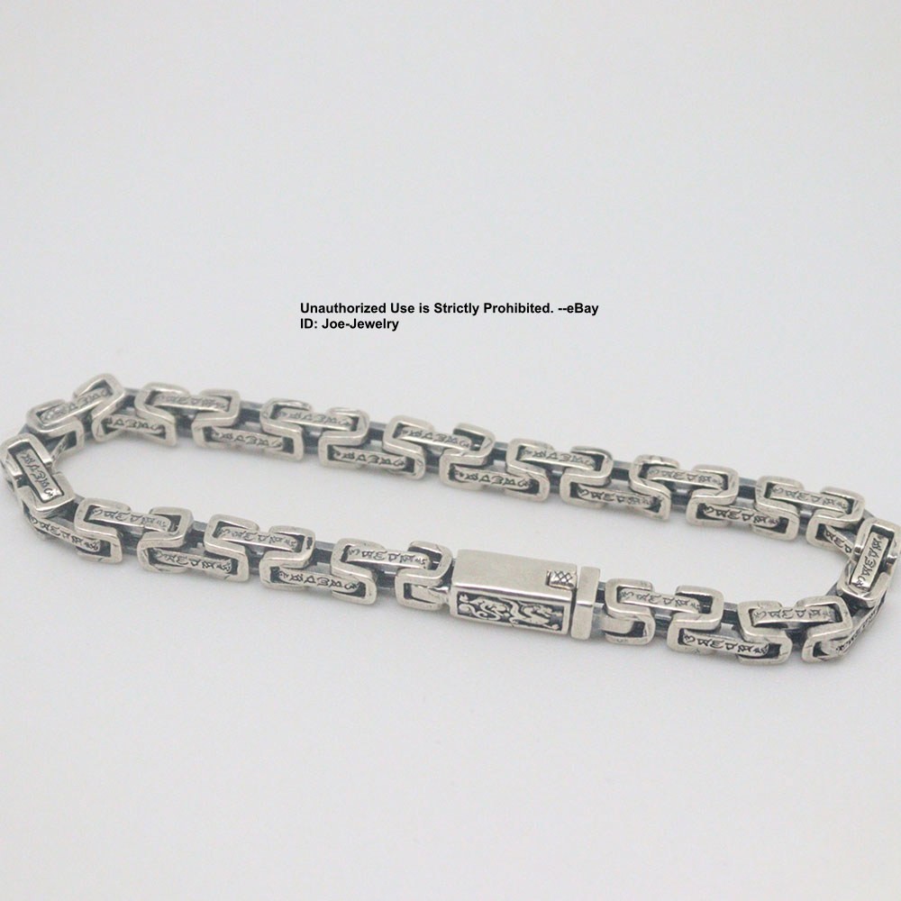 Real 925 Sterling Silver Men’s Bracelet Sutra Link Chain Dragon Clasp 8.26inch