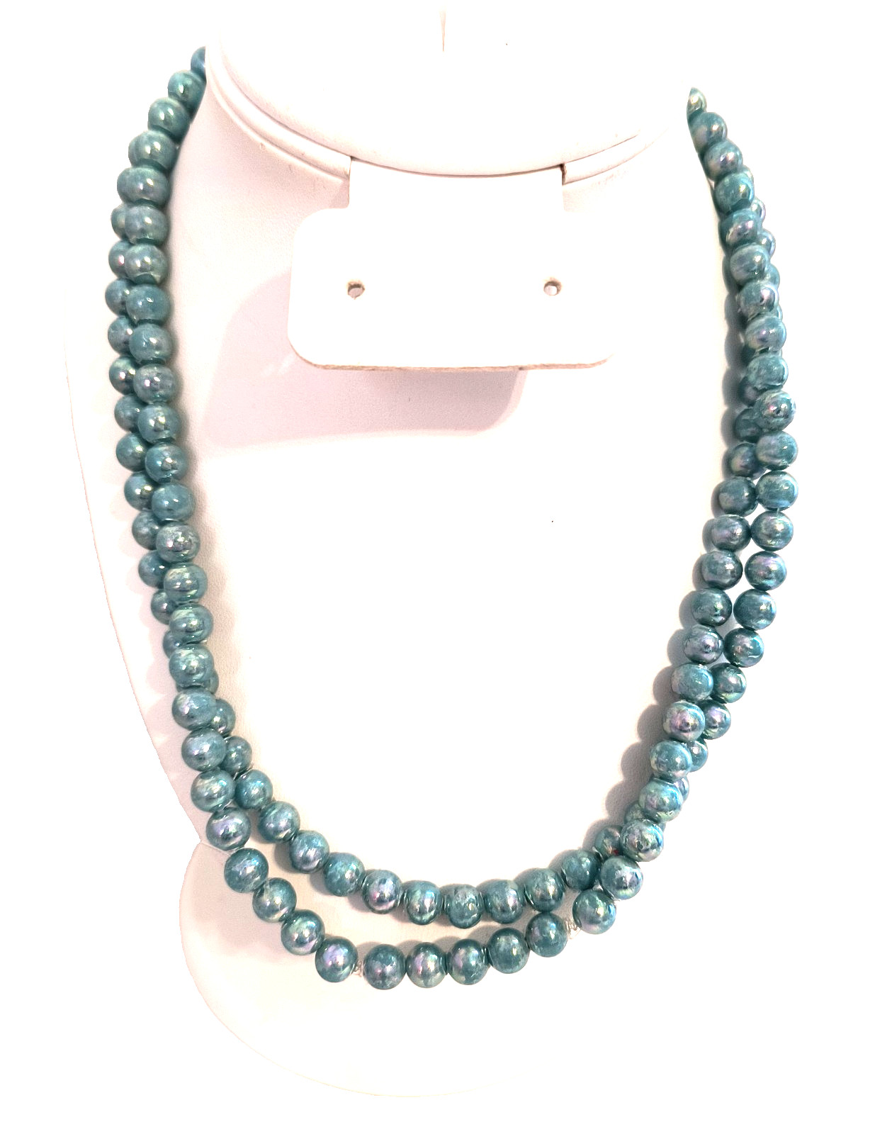 Women’s Necklace Aqua Color Iridescent Beads 38 Inches Long