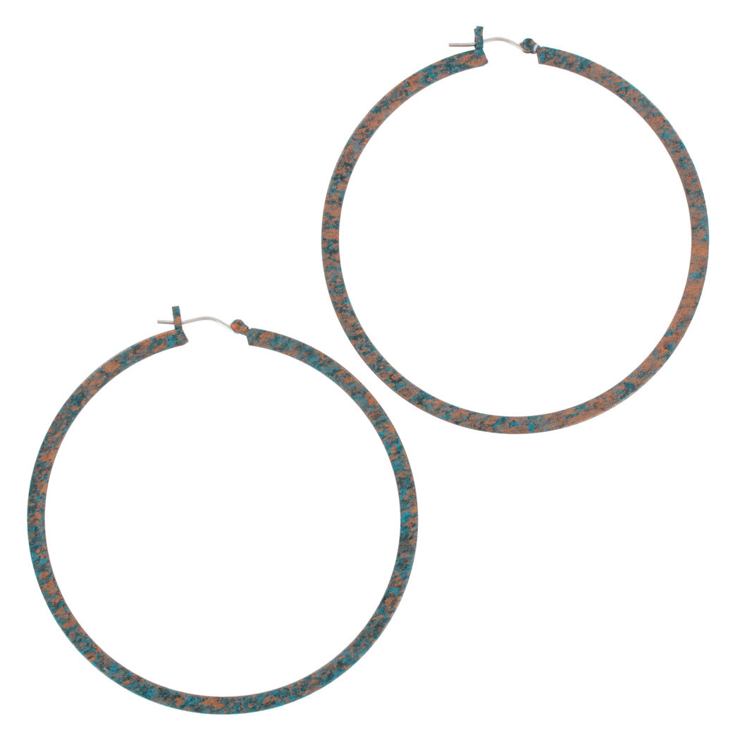 Ky & Co Pierced Earrings Made USA 2 3/4″ Big Large Hoop Marbled Copper Patina
