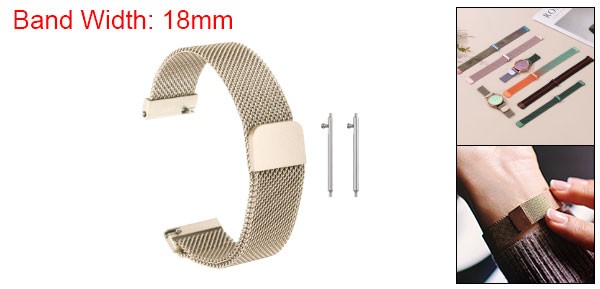 18mm Stainless Steel Mesh Watch Band with Magnetic Buckle Vintage Gold