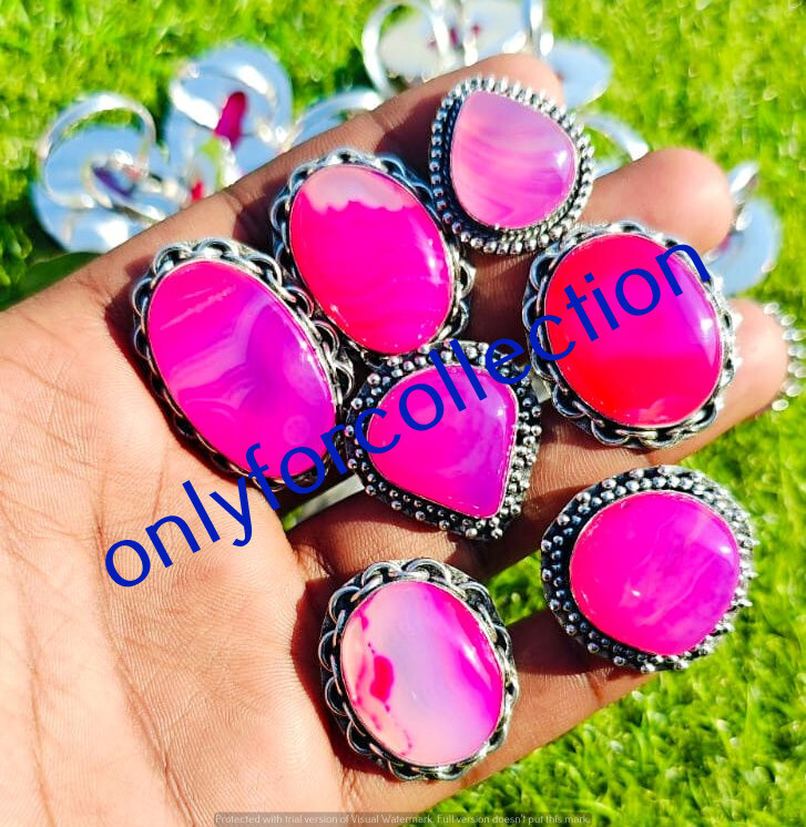 Pink Botswana Agate Gemstone 925 Sterling Silver Plated Designer Rings Lot 10pcs