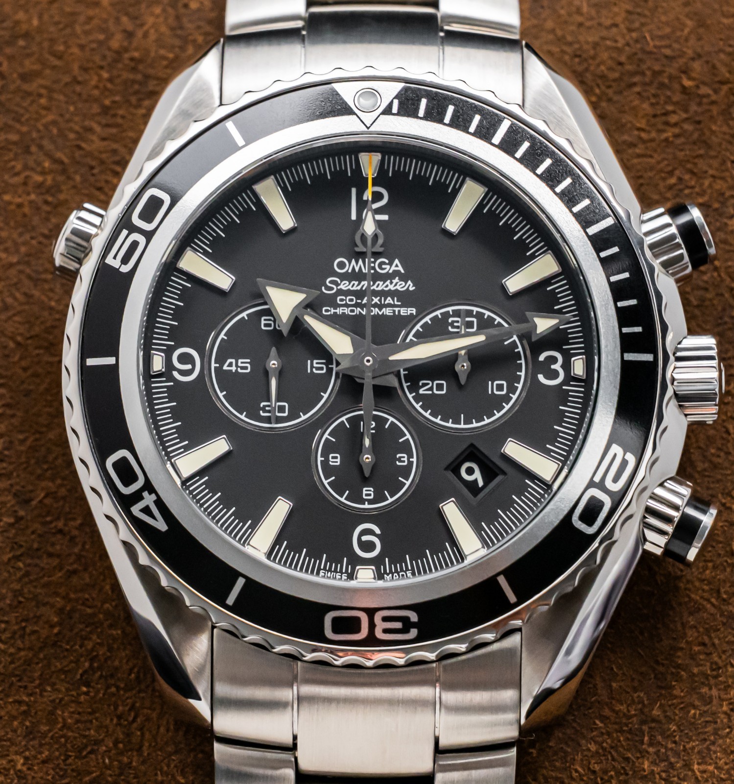 Omega Seamaster Planet Ocean Chronograph 45.5 mm Black Dial 600M Bracelet 2210.5
