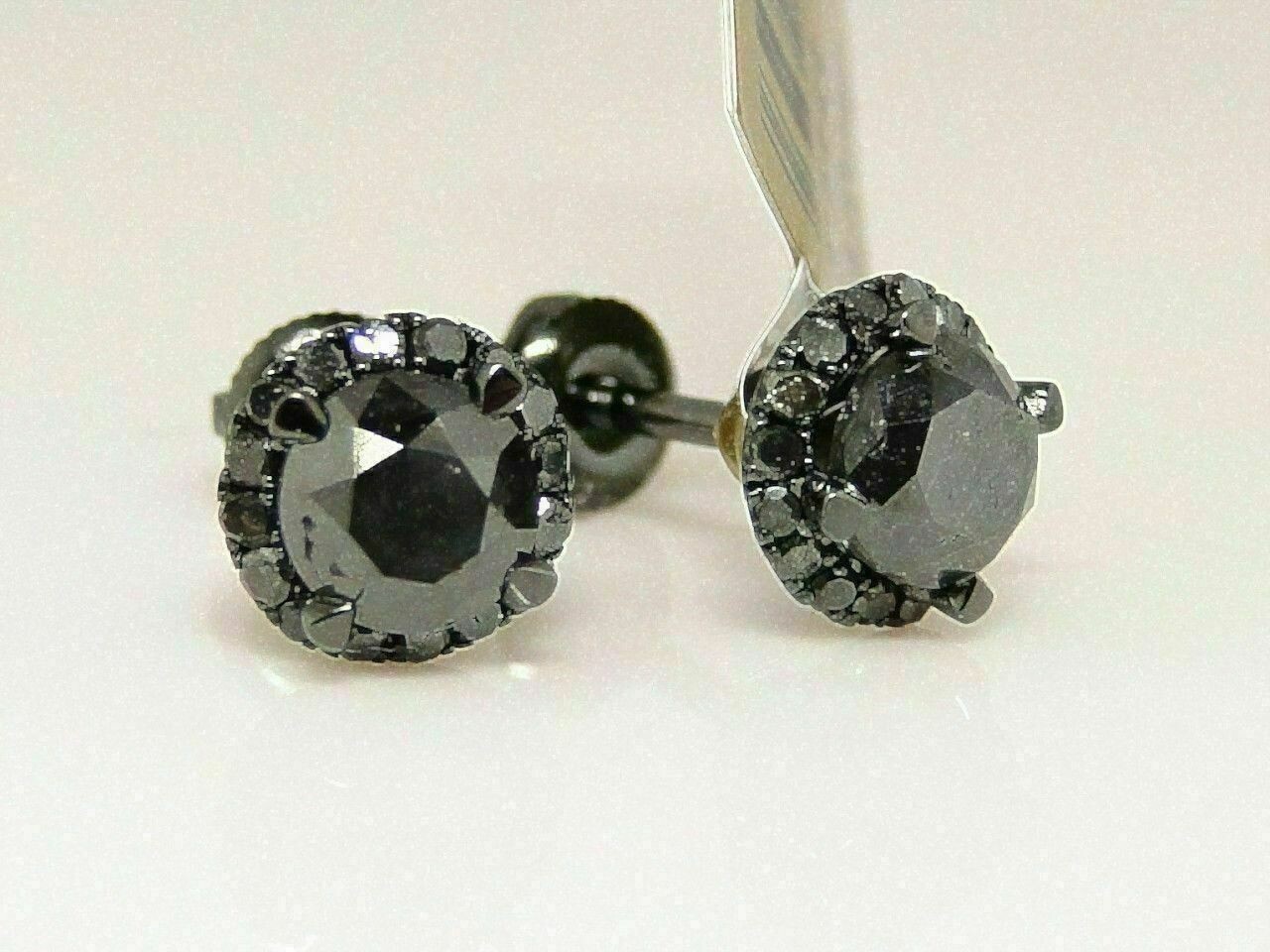 4.0 Ct Round Lab-Created Black Diamond Screw Halo Stud Earring Black Gold Plated