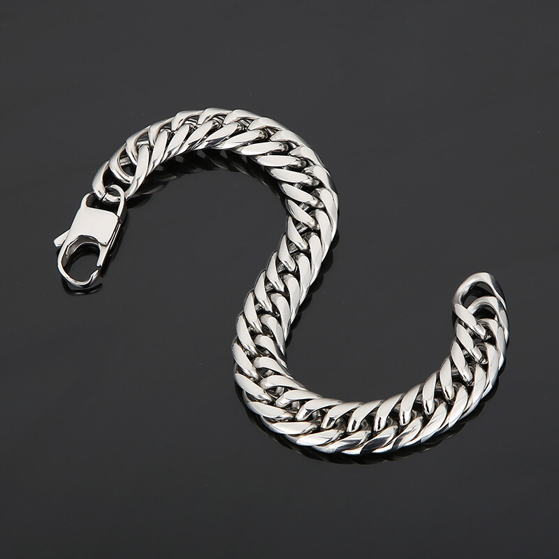 11mm 8.26 Inch Silver Gold Stainless Steel Double Link Chain Bracelet Mens Gifts