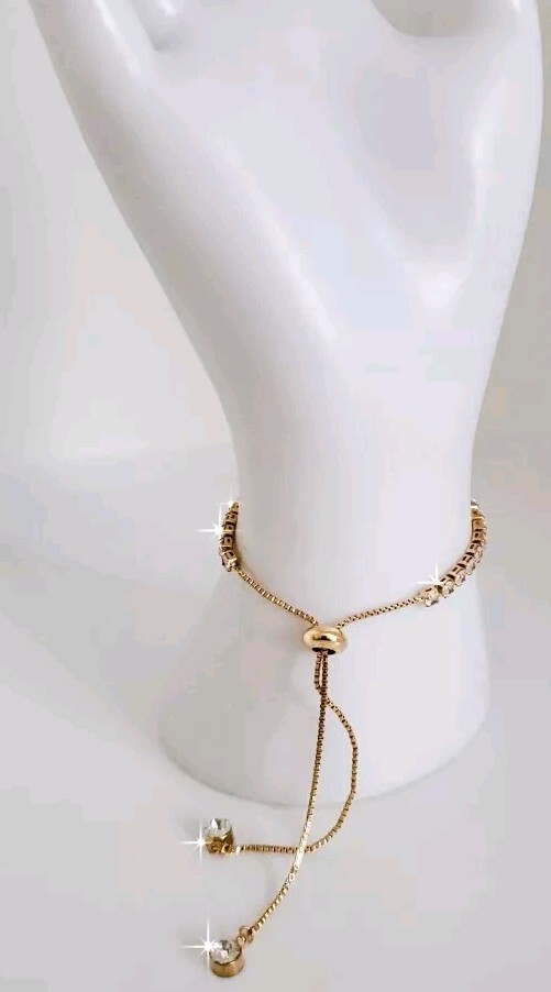 14k Gold Overlay Adjustable Slider Tennis Bracelet Made With Swarovski Crystals