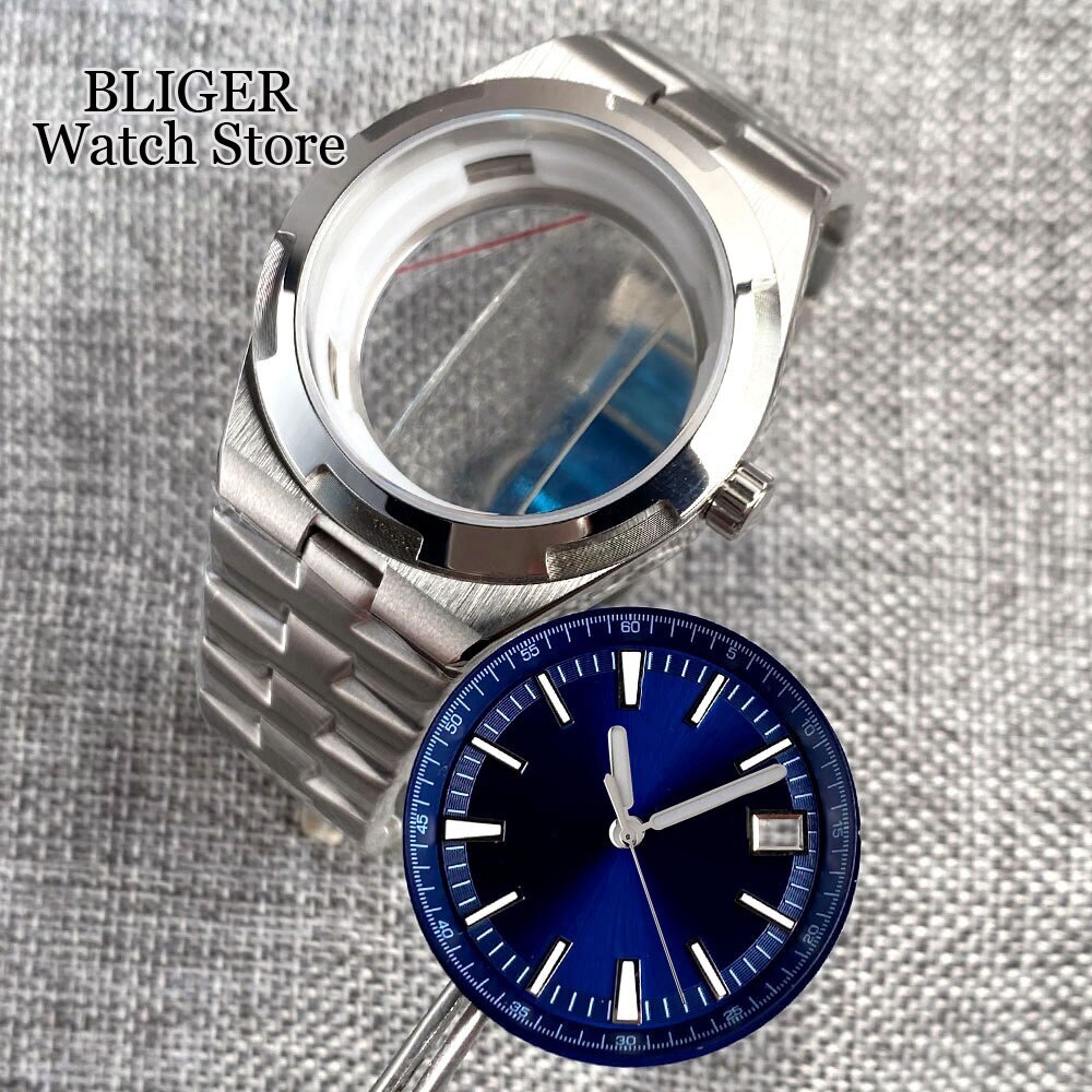 Silver 41mm Watch Case Bracelet Stainless Steel fit NH34 NH35 NH36 NH38 Sapphire