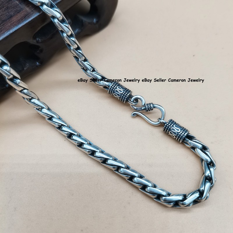 Men’s 925 Sterling Silver Chain 6mm Twist Braided Wheat Link Necklace 20-30in