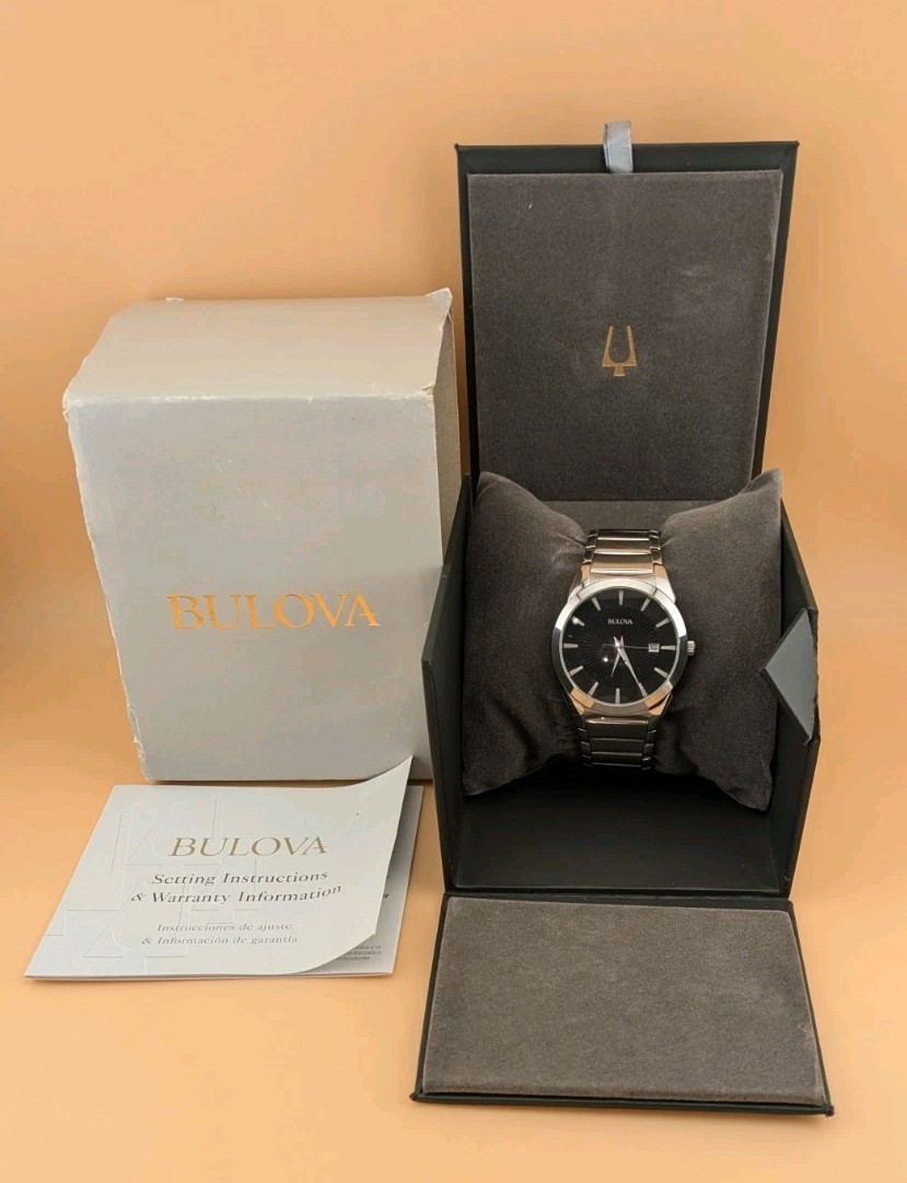 Bulova 96B149 Mens Stainless Steel Watch Black Dial Original Packaging & Parts