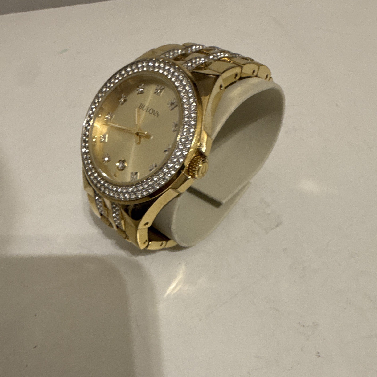 Bulova Crystal Quartz Analog Gold Tone Bracelet Watch w/ Box
