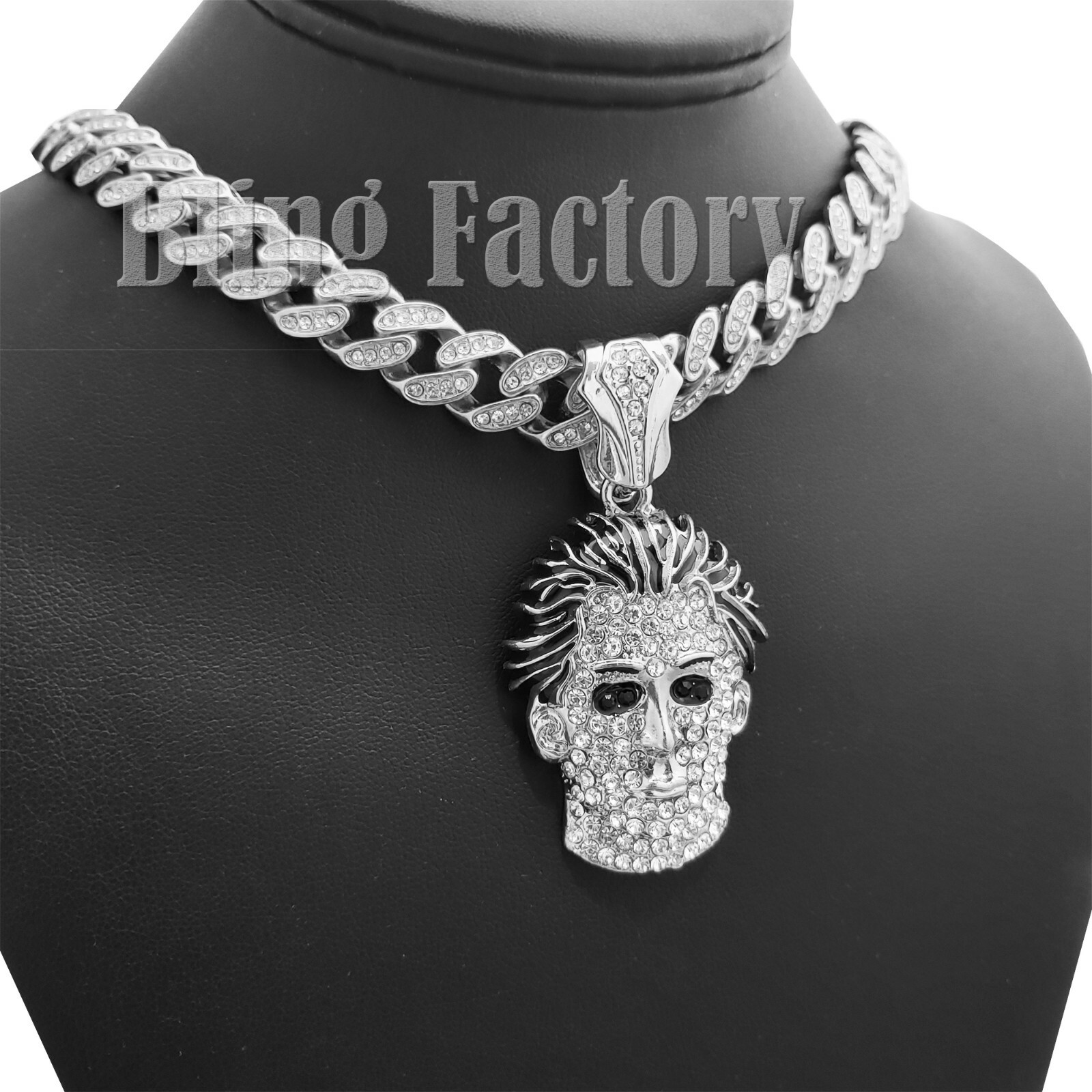 Silver Plated Alloy Killer Mask & 18″ Iced Cubic Zirconia Cuban Chain Necklace