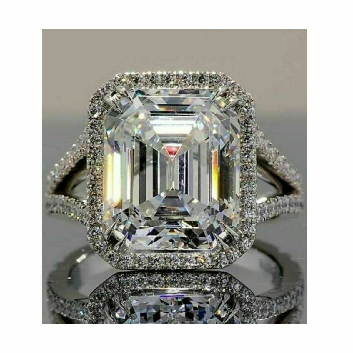 6.80Ct Emerald Cut White Halo CZ Stone Engagement Ring 925 Sterling Silver