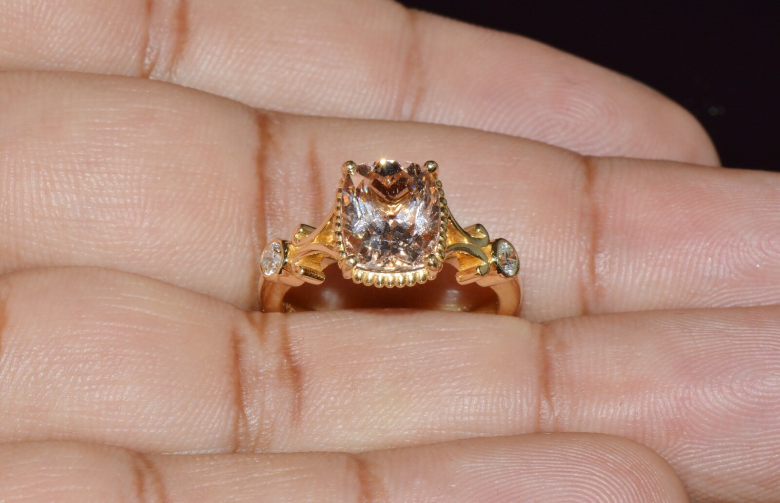 Certified Natural 2.82Cts Diamond Morganite 18K Gold Filigree Engagement Ring