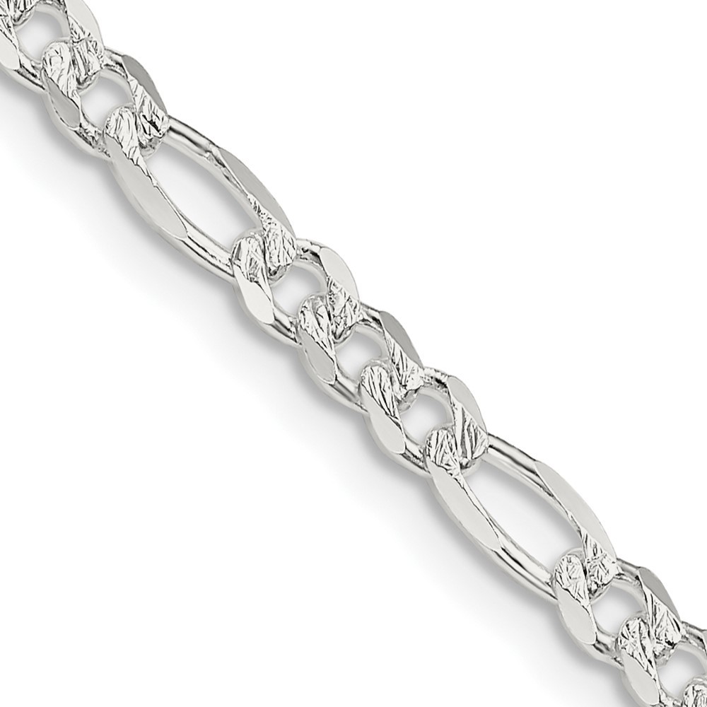 Sterling Silver 4mm Pave Flat Figaro Chain Necklace